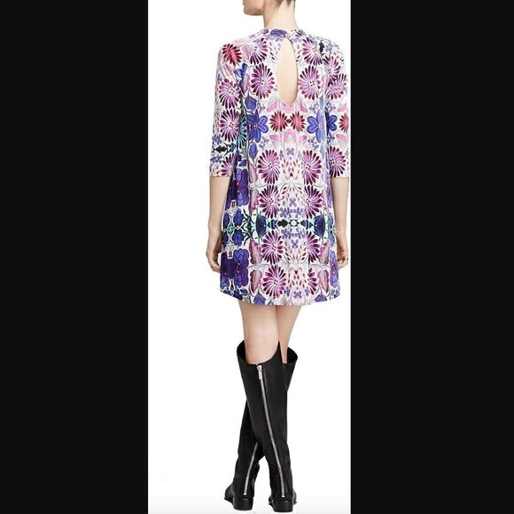 Free People New Romantics Fiesta Trapeze Mini Dress M Purple Floral Stretch - Picture 14 of 14